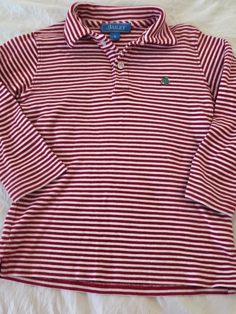 J. Bailey Boy's Red and White Striped Long Sleeve  Polo Shirt Size 5